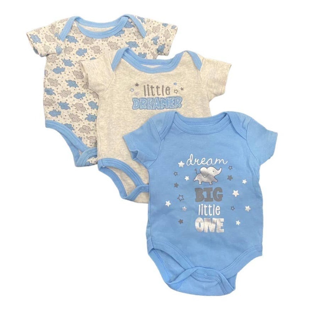 Duck Duck Goose 3-Piece Elephant Bodysuit Set in Blue, Size 0-3M​​​​​​​​​